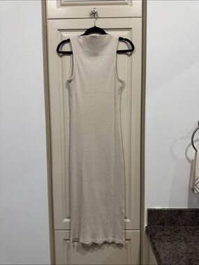 Zara Sleeveless Ribbed Midi Dress in Beige